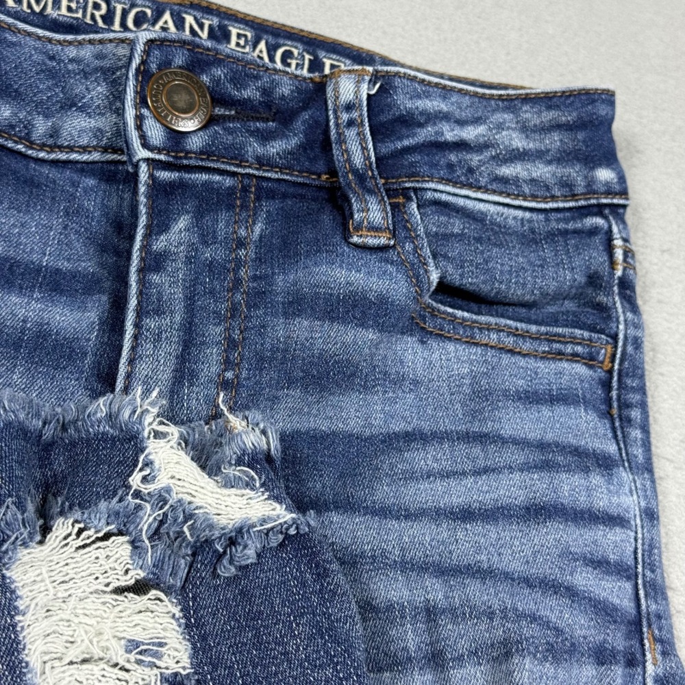 American Eagle Super Super Stretch Distressed Skinny Jeans Blue 0 Short